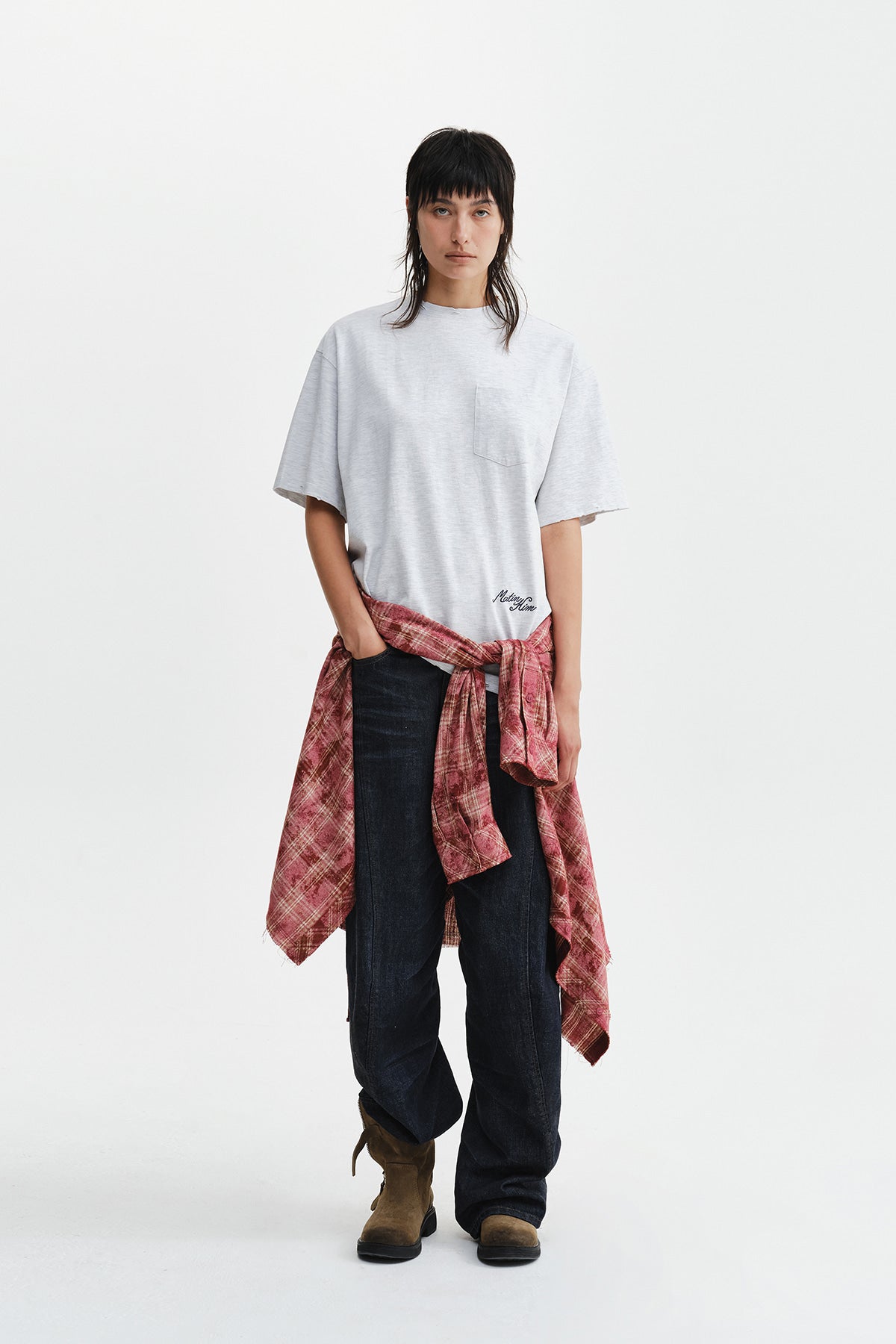 Matin Kim - Calligraphy Back Logo Pocket Top (Light Grey) product image 10 | TRAB K-Fashion Australia