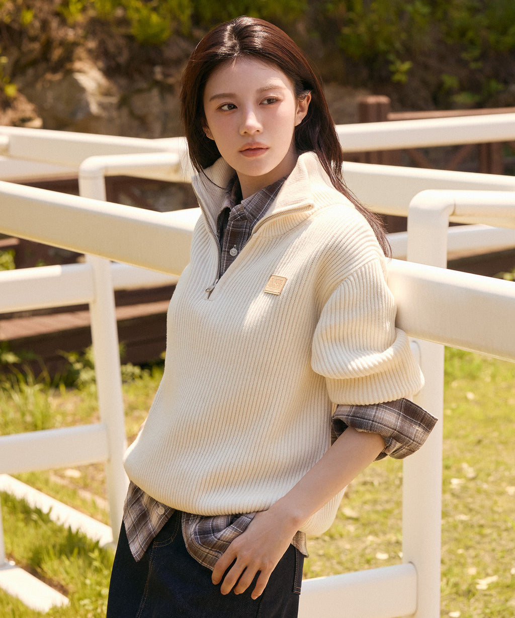 Marithe & Francois Girbaud - Half Neck Zipup Knit (Cream) product image 1 | TRAB K-Fashion Australia
