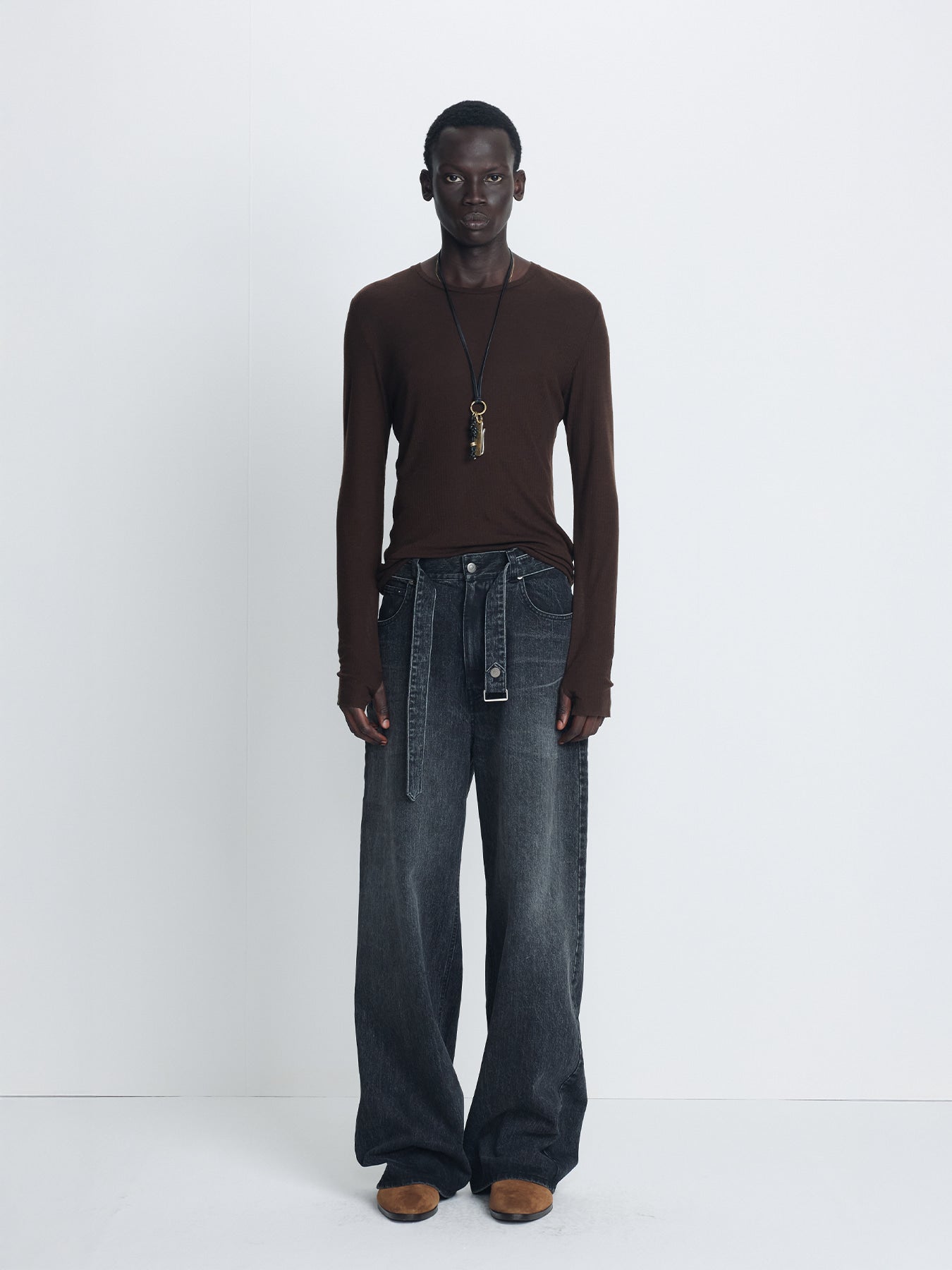 Tonywack - Wide-Leg Belted Denim Jeans (Faded Black) product image 1 | TRAB K-Fashion Australia