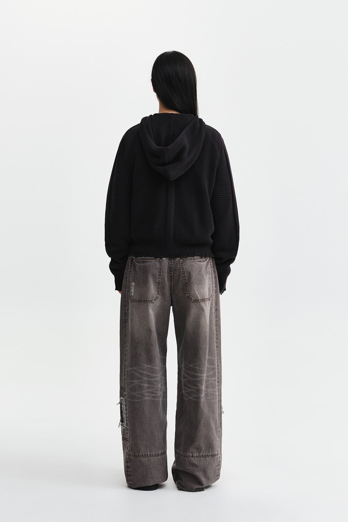 Matin Kim - Waffle Texture Hoody Knit Zip Up (Charcoal) product image 9 | TRAB K-Fashion Australia