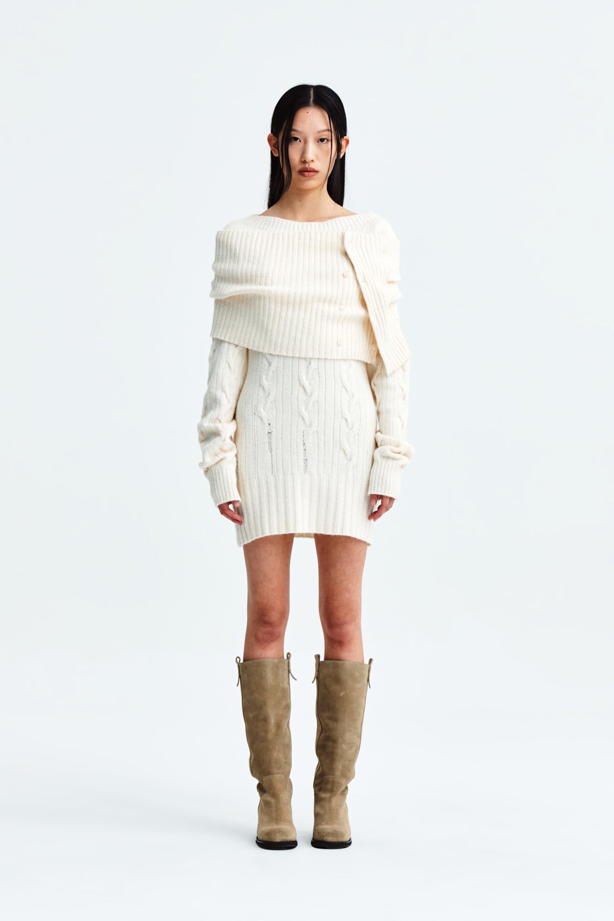 Matin Kim - Button Point Shawl Knit Muffler (Ivory) product image 9 | TRAB K-Fashion Australia
