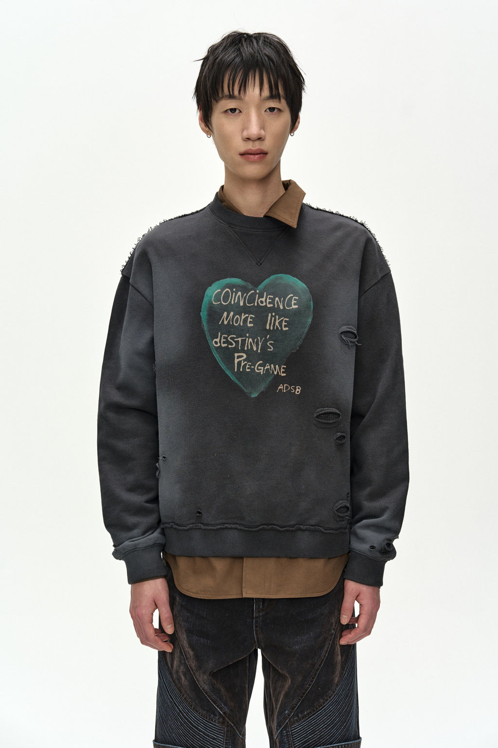 Andersson Bell - (essential) Unisex Spray Washed Heart Message Sweatshirt (charcoal) (Charcoal) product image 6 | TRAB K-Fashion Australia