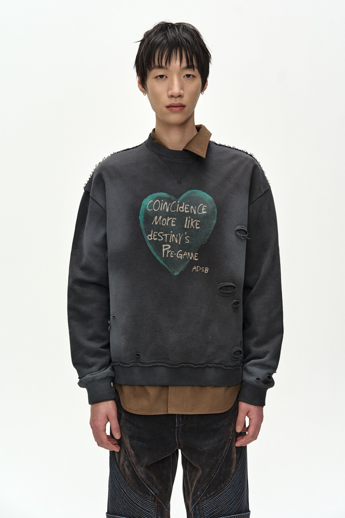 Andersson Bell - (essential) Unisex Spray Washed Heart Message Sweatshirt (charcoal) (Charcoal) product image 6 | TRAB K-Fashion Australia