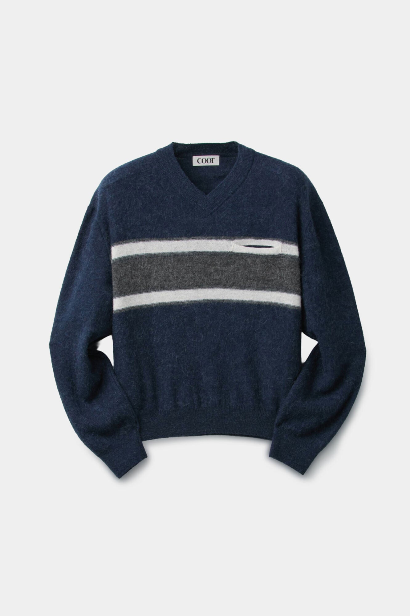 Coor - Alpaca Blend Striped V-Neck Sweater (Navy) product image 1 | TRAB K-Fashion Australia