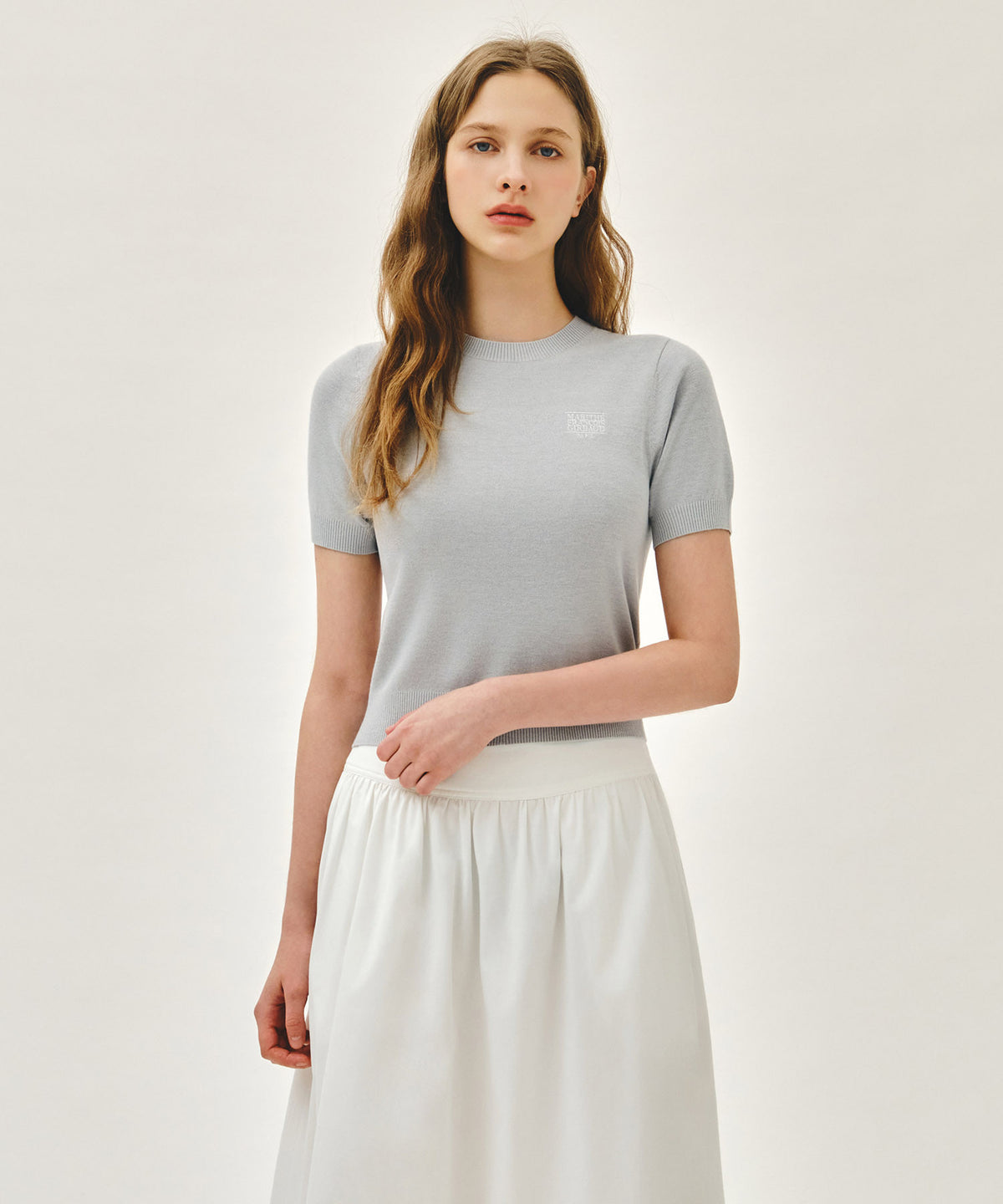 Marithe & Francois Girbaud - Small Classic Logo Half Knit Pullover (Heather Gray) product image 1 | TRAB K-Fashion Australia