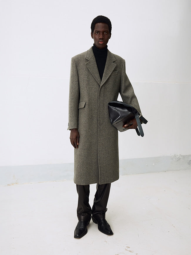 Tonywack - Herringbone Wool Tailored Single Coat (Beige/Grey) product image 1 | TRAB K-Fashion Australia