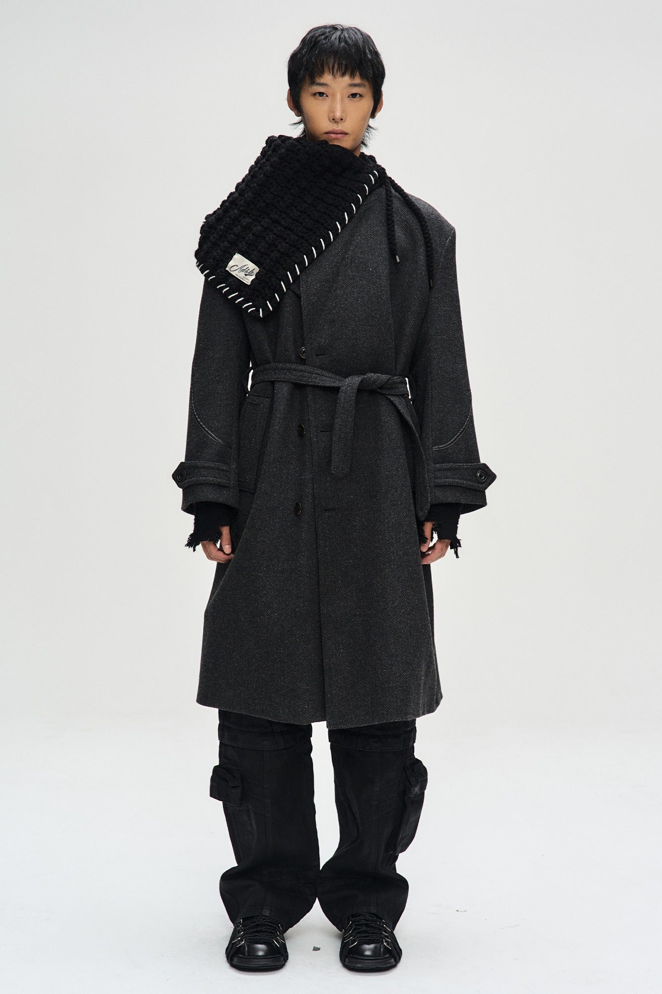 Andersson Bell - Rovy Double Breasted Herringbone Coat (Charcoal) product image 1 | TRAB K-Fashion Australia