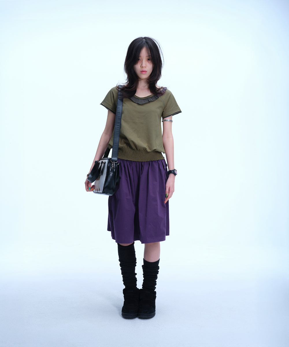 Coyseio - Ruffle V-Neck Smocked T-Shirt (Olive) product image 8 | TRAB K-Fashion Australia