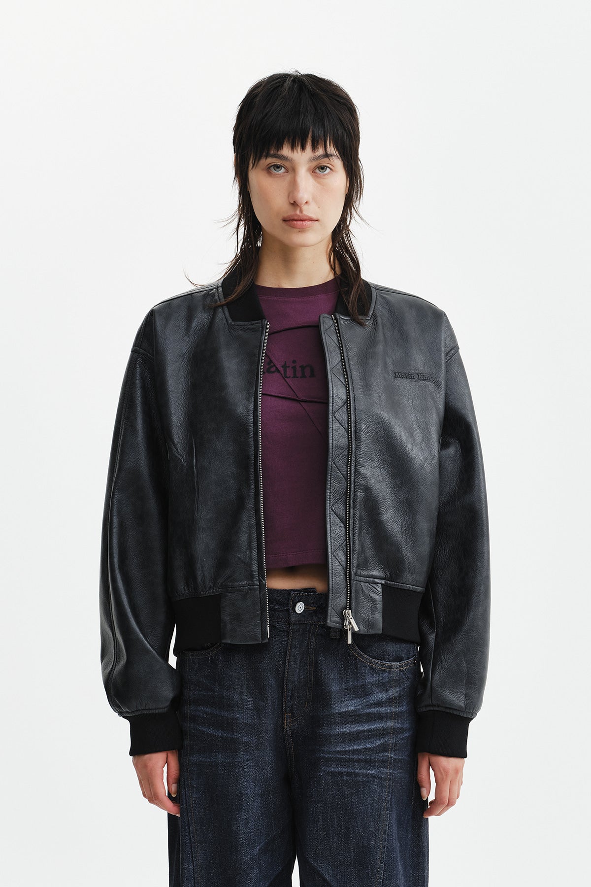 Matin Kim - Faux Leather Rib Collar Blouson (Black) product image 11 | TRAB K-Fashion Australia