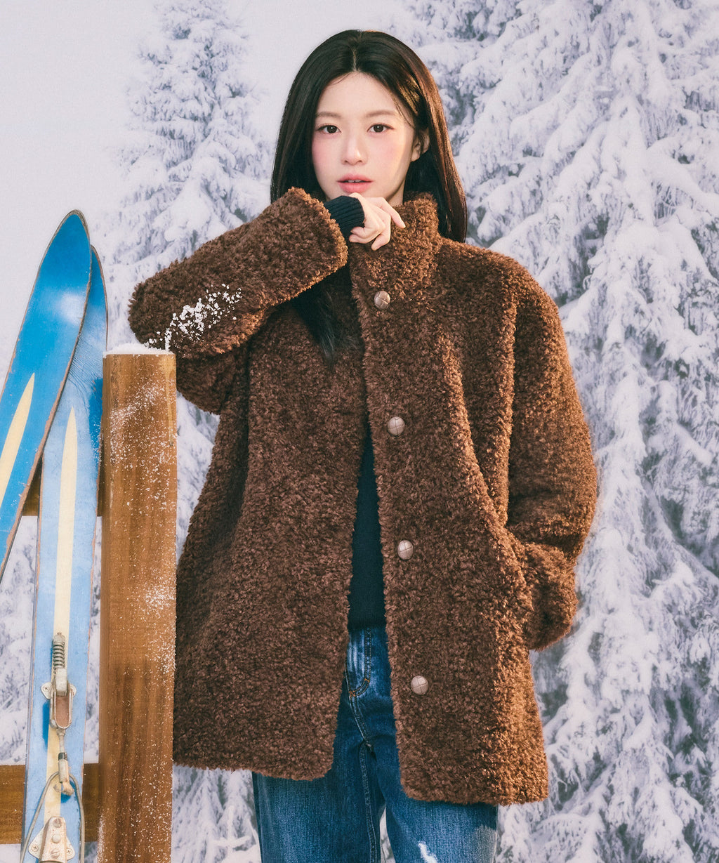 Marithe & Francois Girbaud - High Neck Boucle Coat (Brown) product image 1 | TRAB K-Fashion Australia