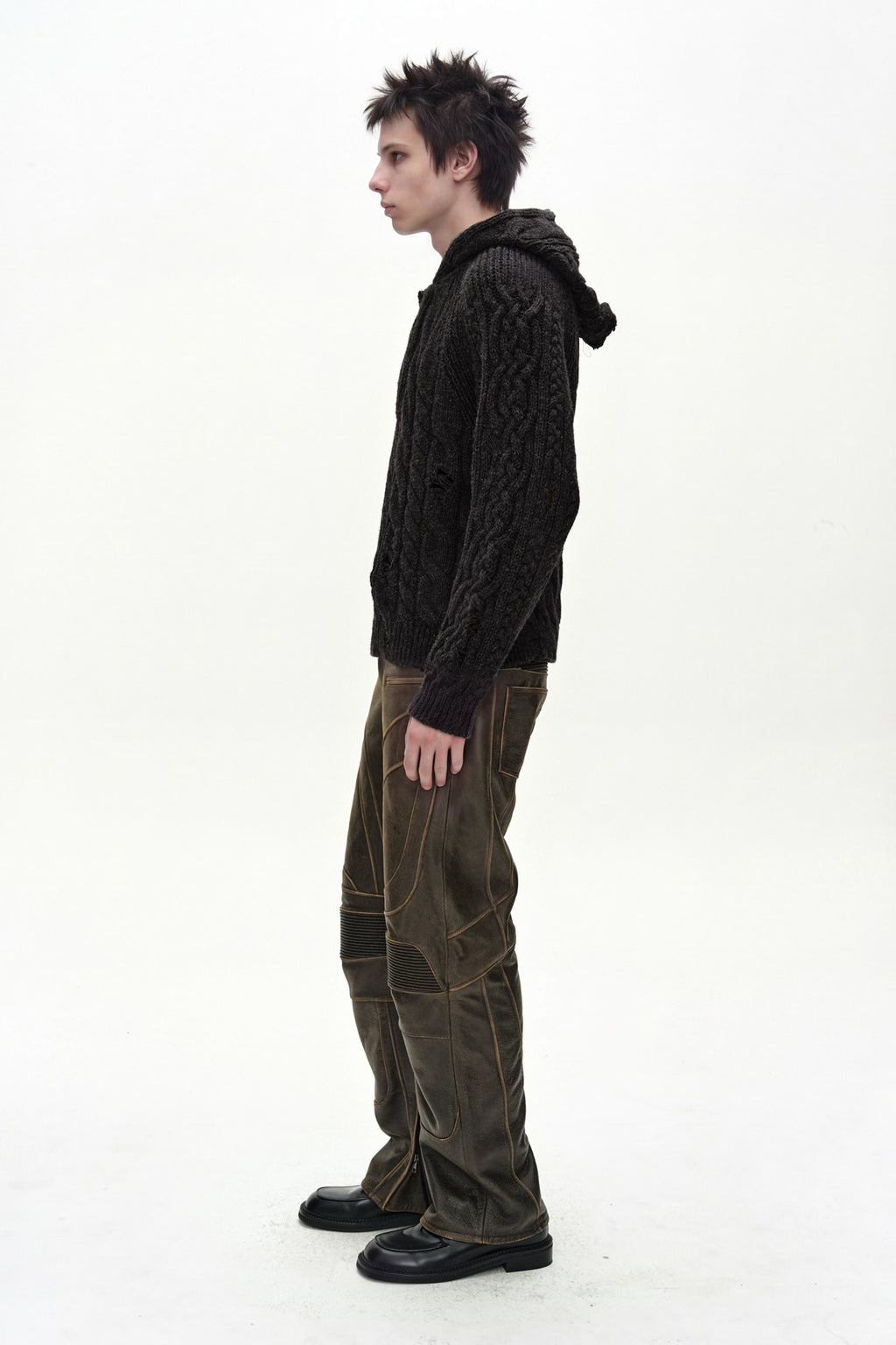 Andersson Bell - Fisherman Cable Half Zip-Up Hoodie (Charcoal) product image 2 | TRAB K-Fashion Australia