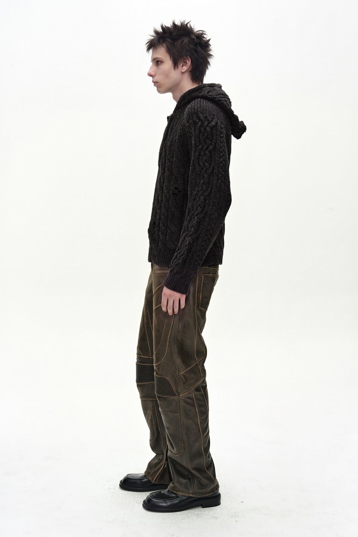 Andersson Bell - Fisherman Cable Half Zip-Up Hoodie (Charcoal) product image 2 | TRAB K-Fashion Australia