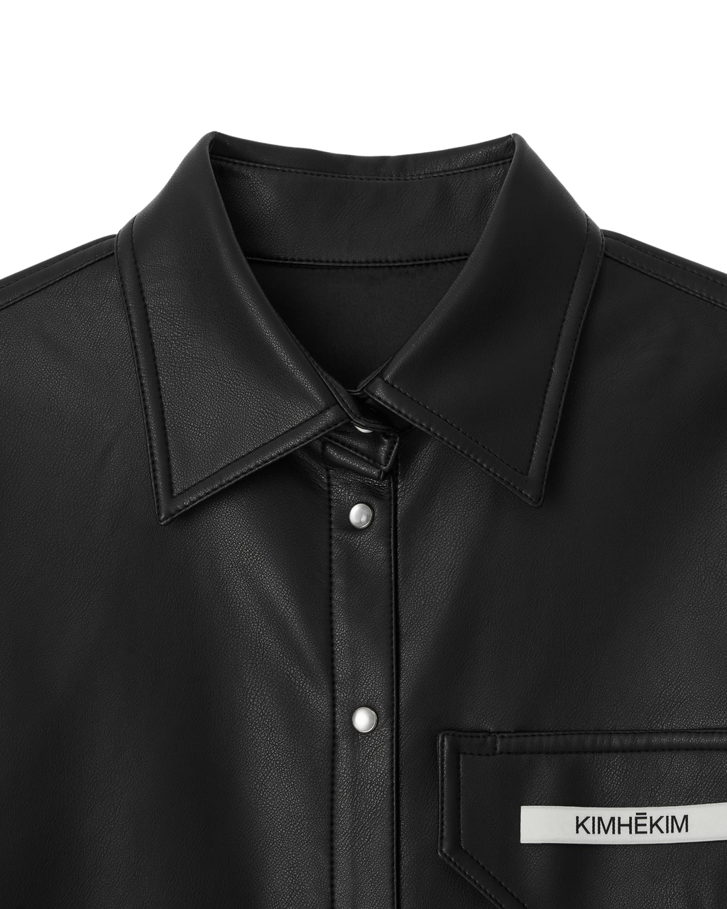Kimhe Kim - Name Label Short Sleeve Vegan Leather Shirt (Black) product image 3 | TRAB K-Fashion Australia