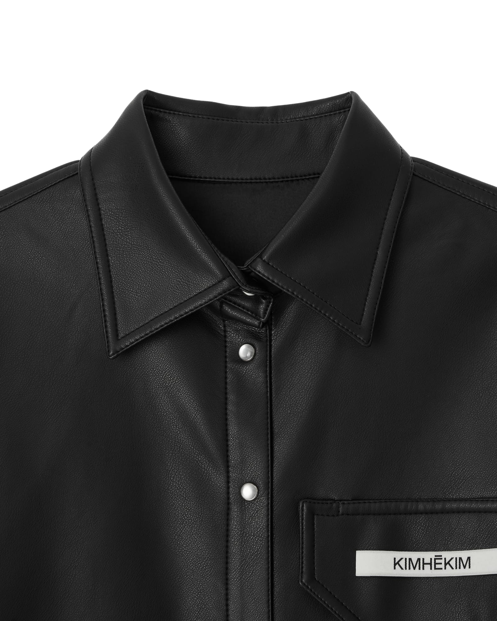 Kimhe Kim - Name Label Short Sleeve Vegan Leather Shirt (Black) product image 3 | TRAB K-Fashion Australia