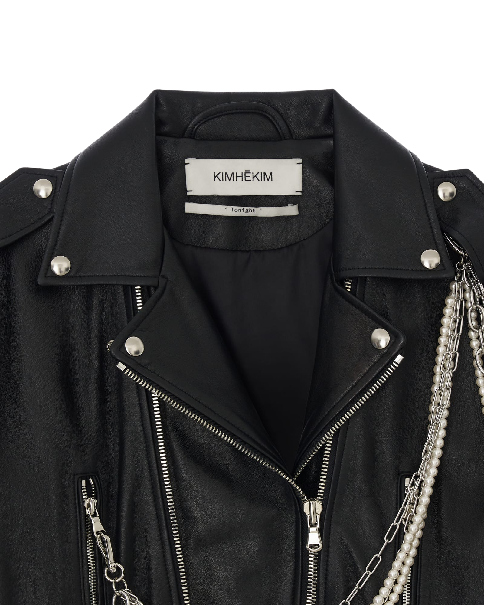 Kimhe Kim - Detachable Pearl Chain Leather Jacket (Black) product image 9 | TRAB K-Fashion Australia