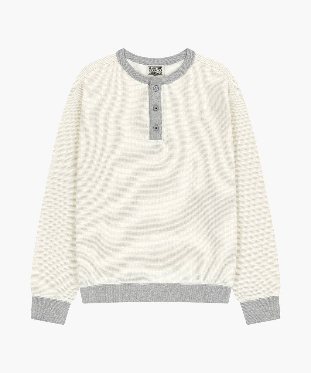 Marithe & Francois Girbaud - Waffle Henley Neck Sweatshirt (Ivory) product image 6 | TRAB K-Fashion Australia