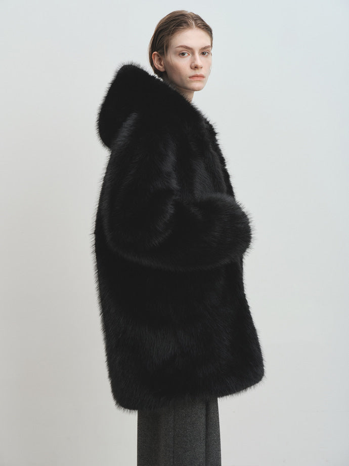 Tonywack - Faux Fur Hooded Half Coat (Black) product image 7 | TRAB K-Fashion Australia