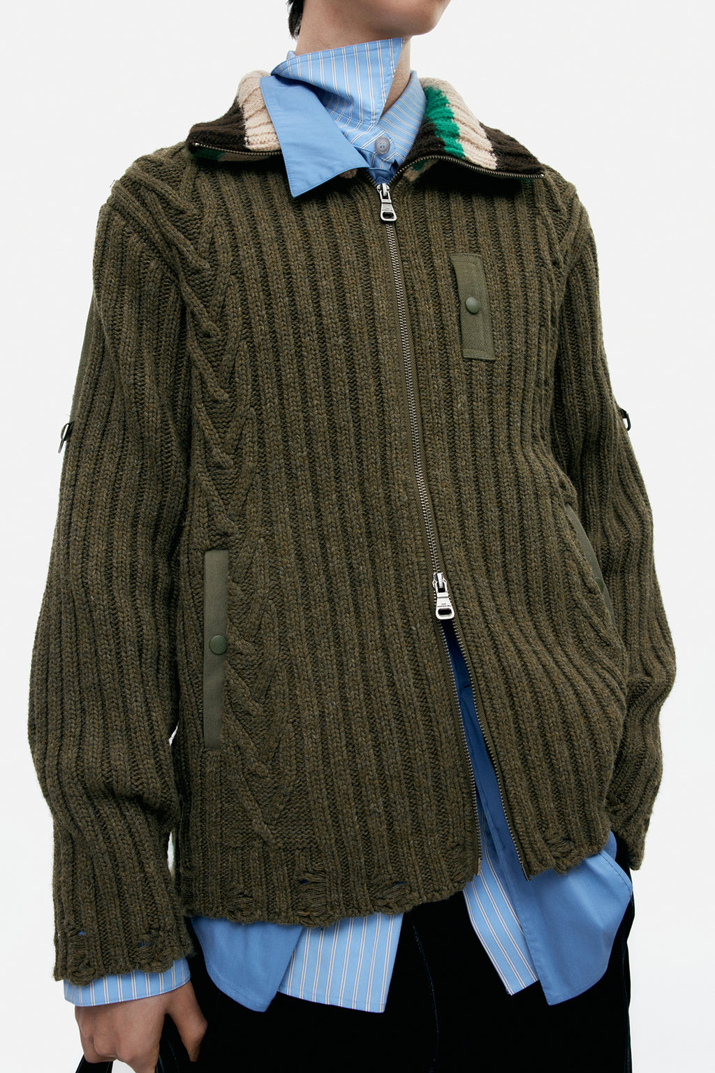 Andersson Bell - Stripe High-Neck Zip-Up Sweater (Khaki) product image 6 | TRAB K-Fashion Australia
