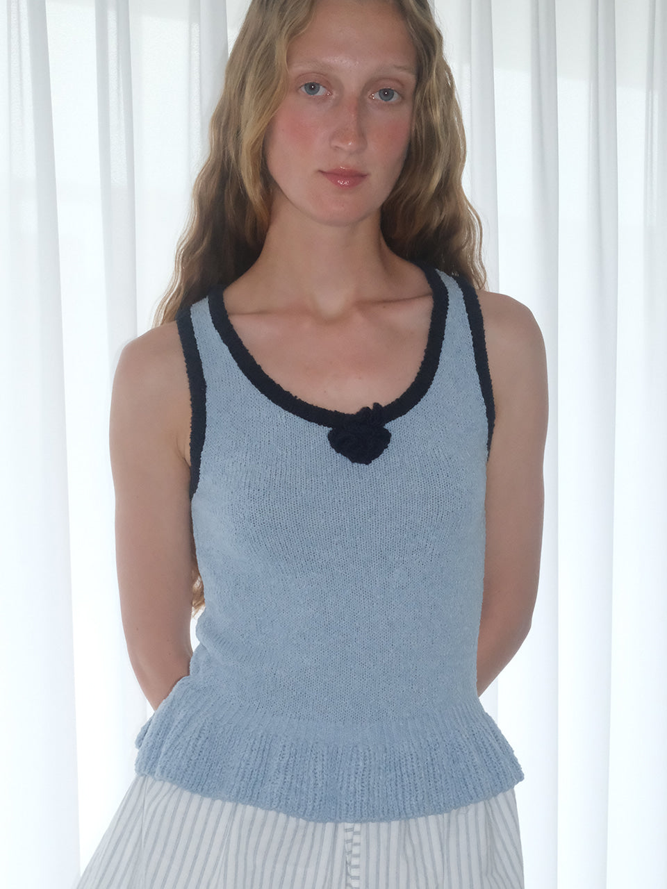 Kijun - Corsage Ruffle Knit Sleeveless (Sky Blue) product image 4 | TRAB K-Fashion Australia