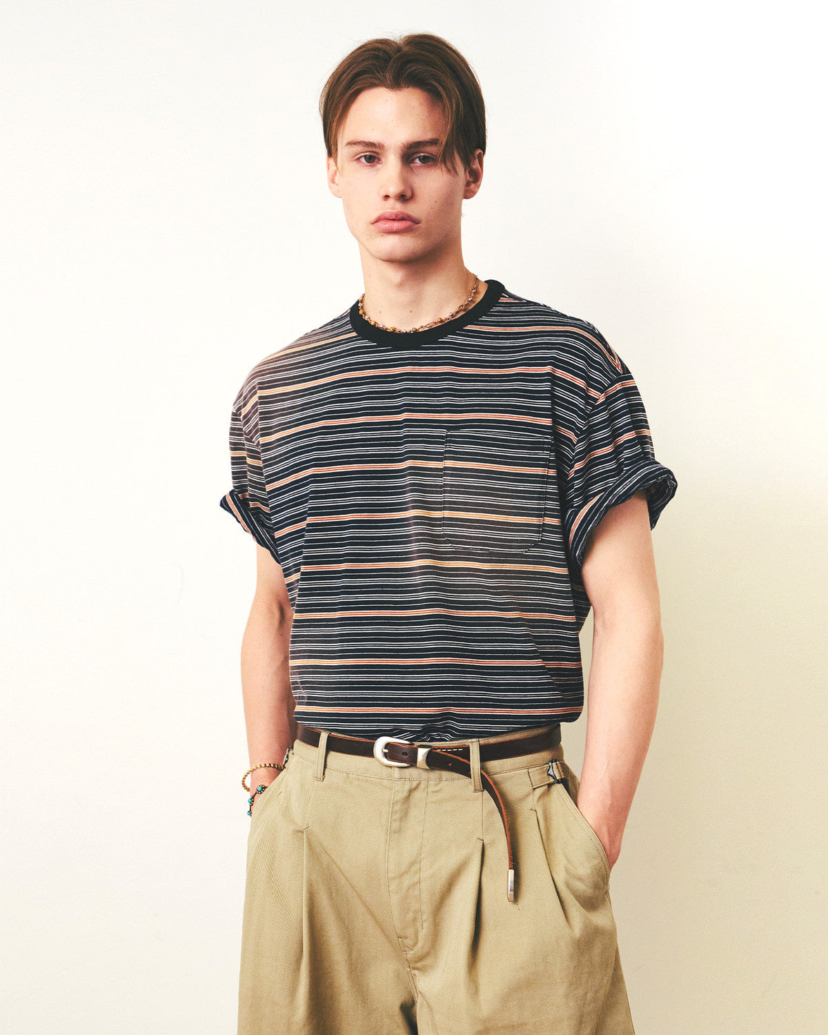 Eastlogue - Bleached Stripe T-shirts (Navy & Brown Stripe) product image 4 | TRAB K-Fashion Australia