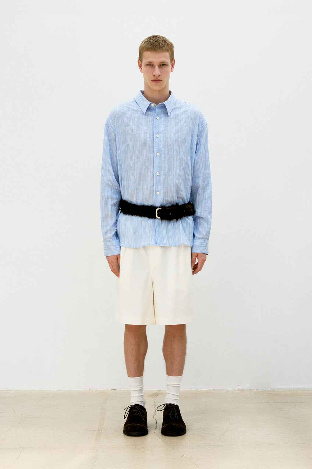 Coor - Semi-Overfit Wrinkle Stripe Shirt (Sky Blue) product image 2 | TRAB K-Fashion Australia