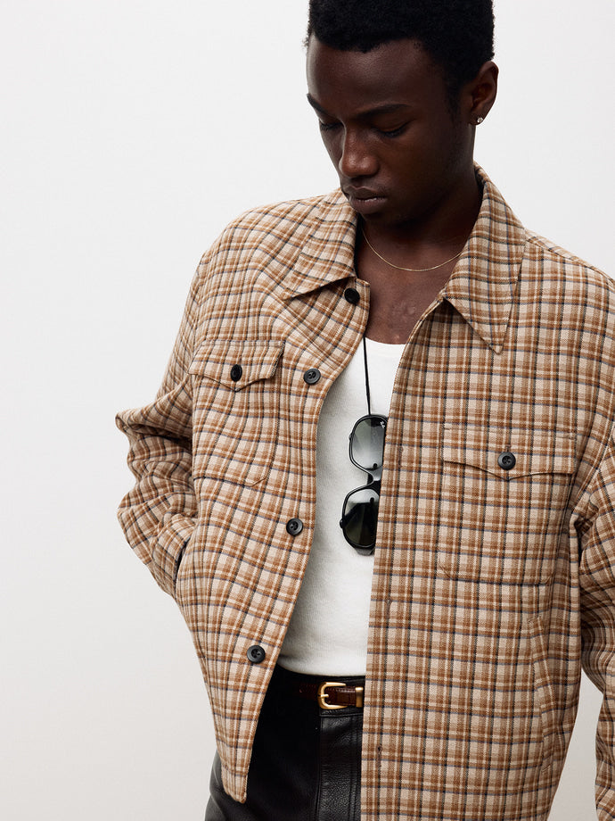Tonywack - Checked Wool Shirt Blouson (Taupe Navy) product image 5 | TRAB K-Fashion Australia