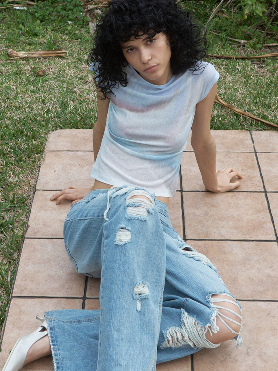 Kijun - [Ships 29 June] Print Cap Sleeve Top (Sky Blue) product image 4 | TRAB K-Fashion Australia
