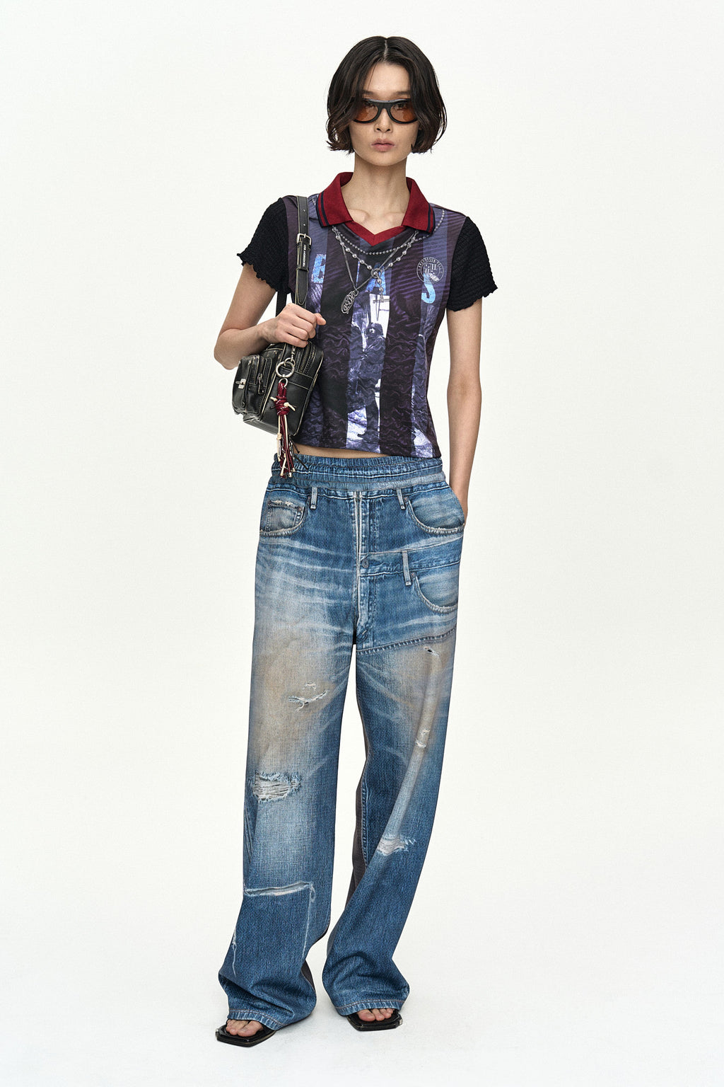 Andersson Bell - Vintage Printed Collar Top (Navy/Wine) product image 2 | TRAB K-Fashion Australia