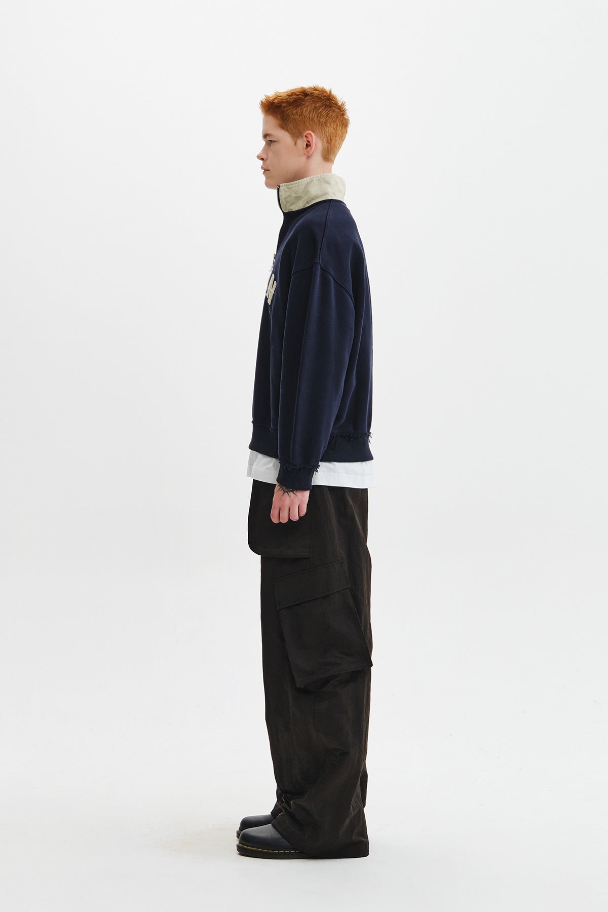 Matin Kim - Applique Logo Collar Quarter Zip Up (Navy) product image 8 | TRAB K-Fashion Australia