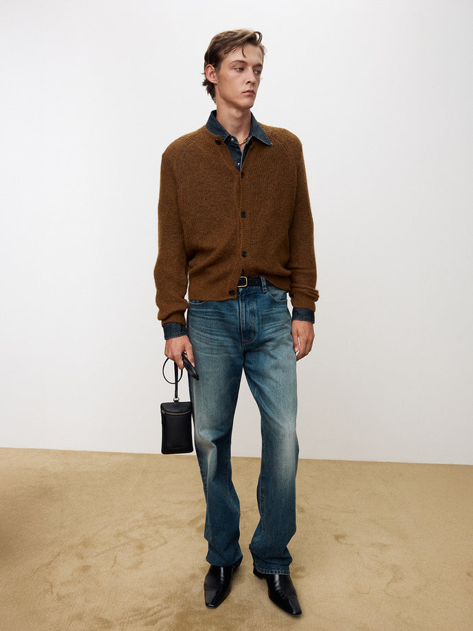 Tonywack - Wool And Mohair Ribbed Mesh Cardigan (Camel) product image 1 | TRAB K-Fashion Australia