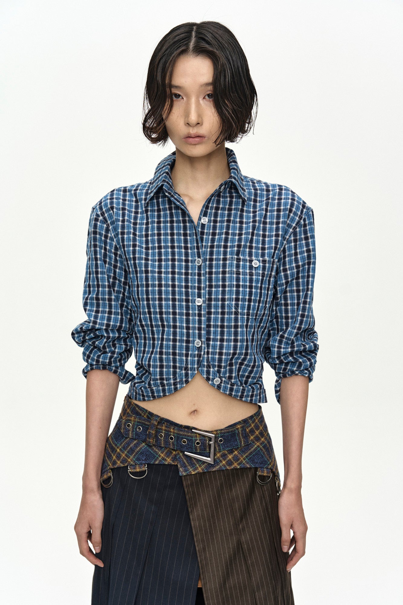 Andersson Bell - Check Curves Hem Shirt (Blue) product image 4 | TRAB K-Fashion Australia