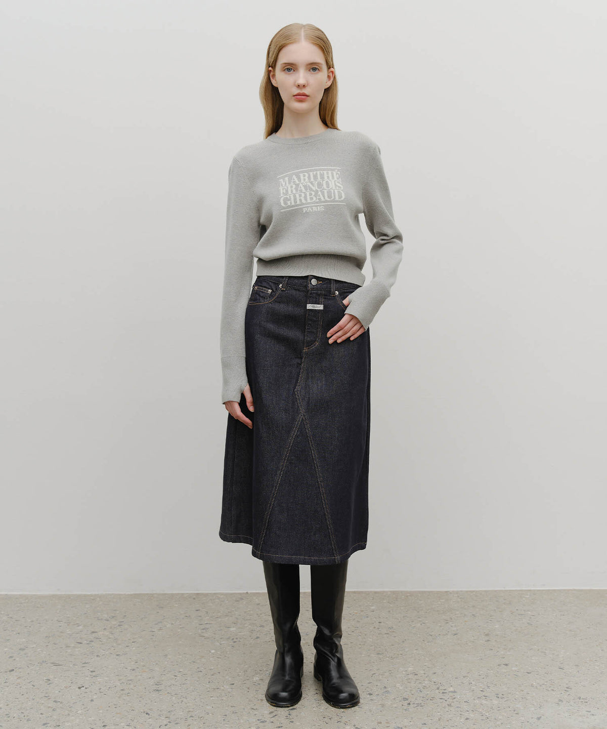 Marithe & Francois Girbaud - A-line Denim Midi Skirt (Dark Blue) product image 2 | TRAB K-Fashion Australia