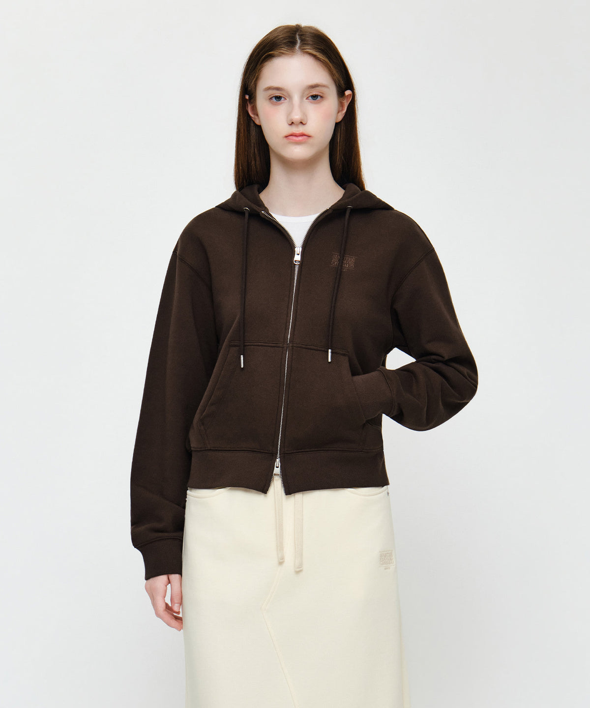 Marithe & Francois Girbaud - Small Classic Logo Hoodie Zipup (Brown) product image 1 | TRAB K-Fashion Australia