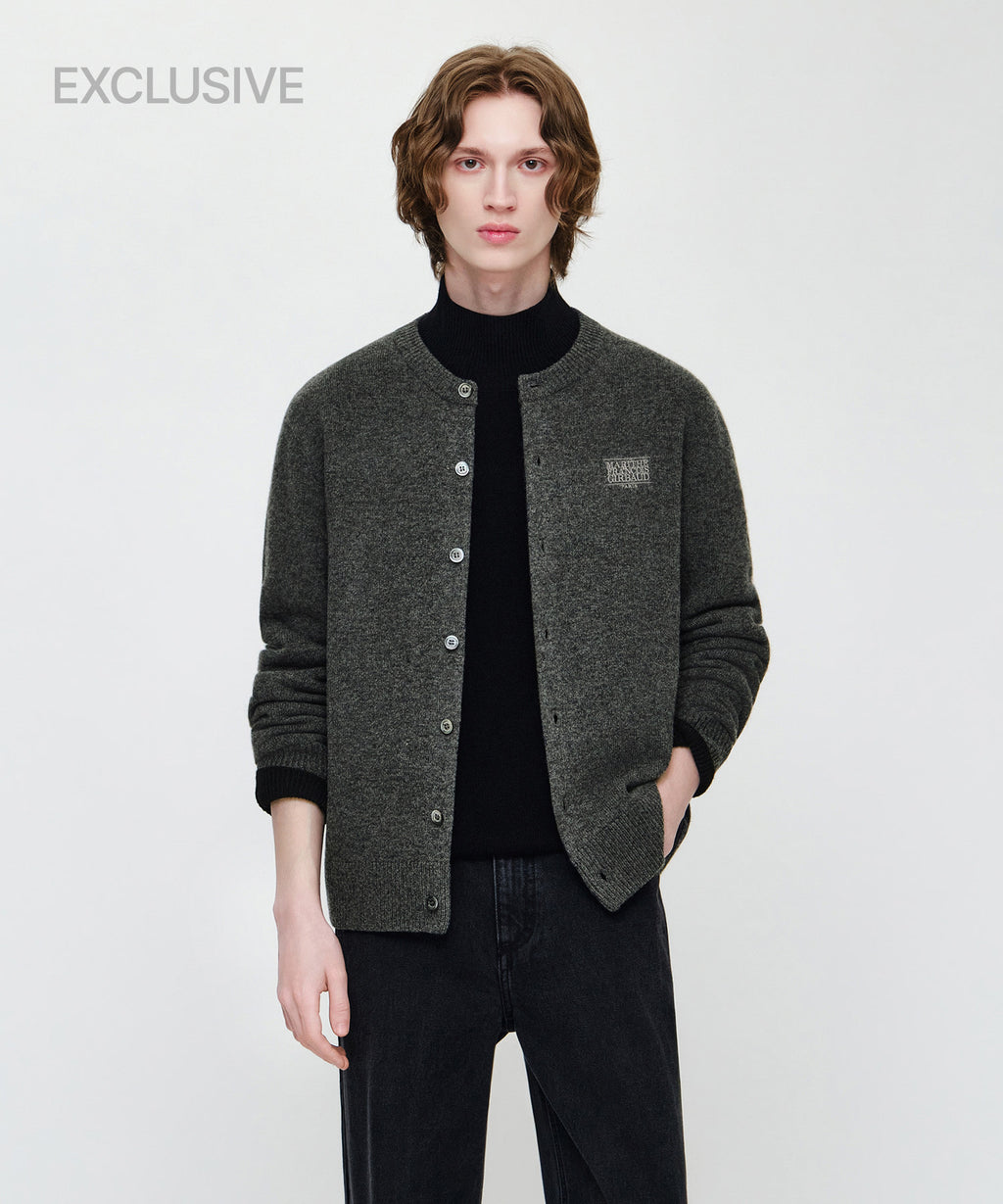 Marithe & Francois Girbaud - Premium Small Classic Logo Wool Round Neck Cardigan (Charcoal) product image 1 | TRAB K-Fashion Australia