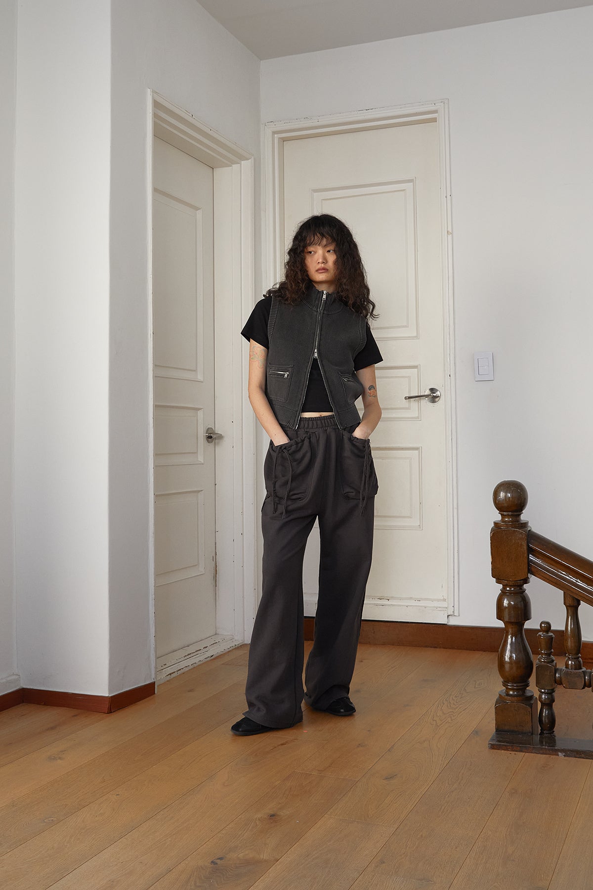 Matin Kim - Logo Point Washed Knit Vest (Charcoal) product image 11 | TRAB K-Fashion Australia