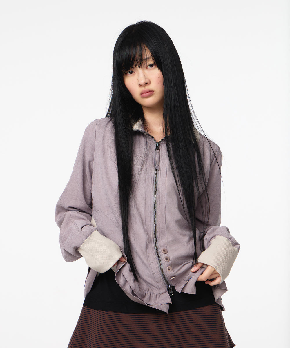 Coyseio - Tone-Mix Shirring Hem Jacket (Ash Pink) product image 2 | TRAB K-Fashion Australia