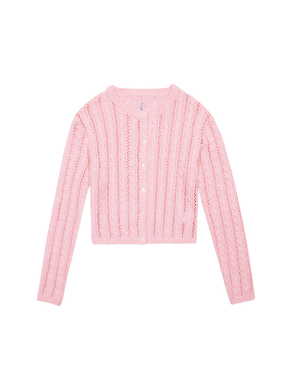 Margarin Fingers - Heart Button Cable Cardigan (Light Pink) product image 2 | TRAB K-Fashion Australia