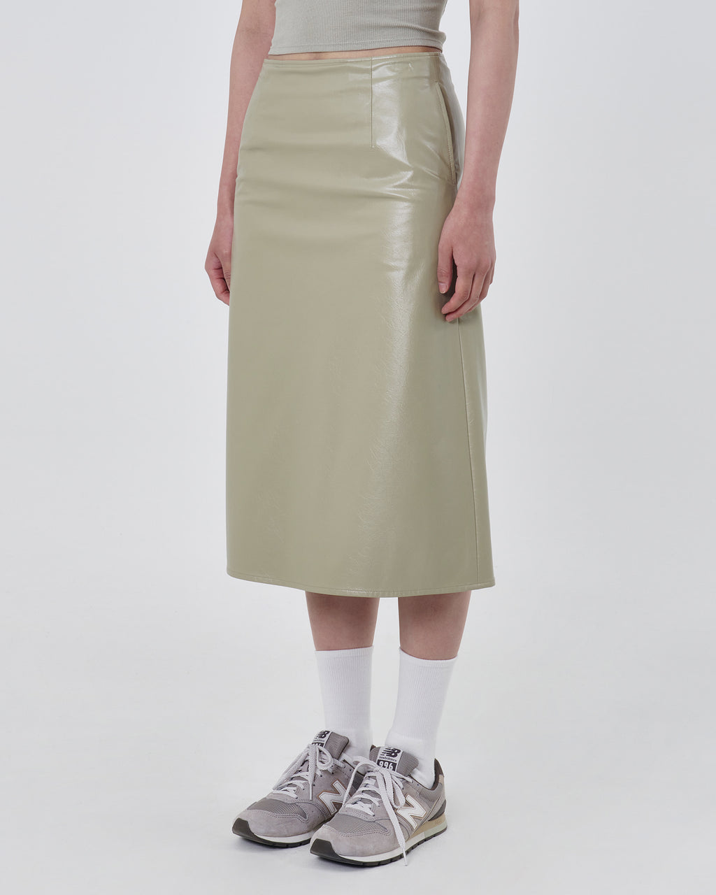 Brownyard - Crack Leather Midi Skirt (Olive) product image 7 | TRAB K-Fashion Australia