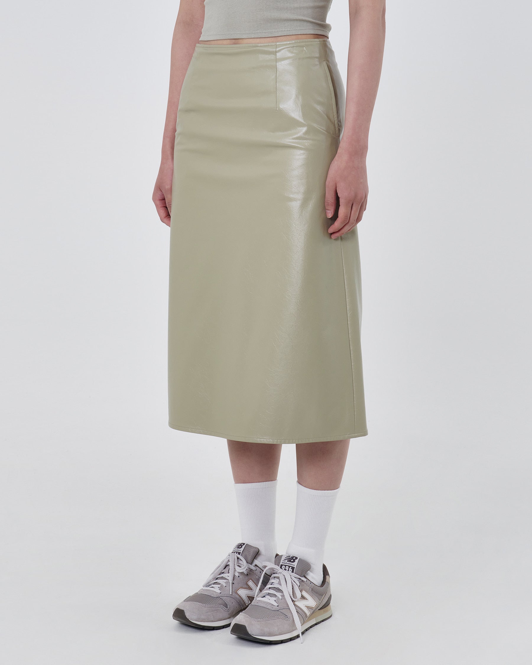 Brownyard - Crack Leather Midi Skirt (Olive) product image 7 | TRAB K-Fashion Australia