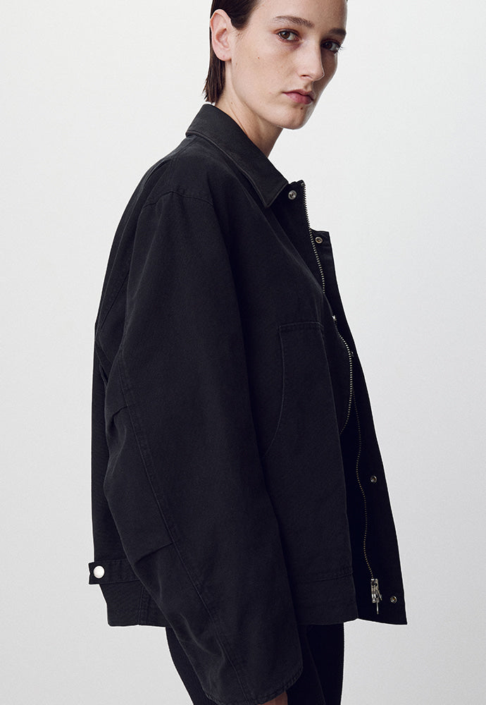 Tonywack - Leather Collar Garment-Washed Chore Jacket (Faded Black) product image 6 | TRAB K-Fashion Australia
