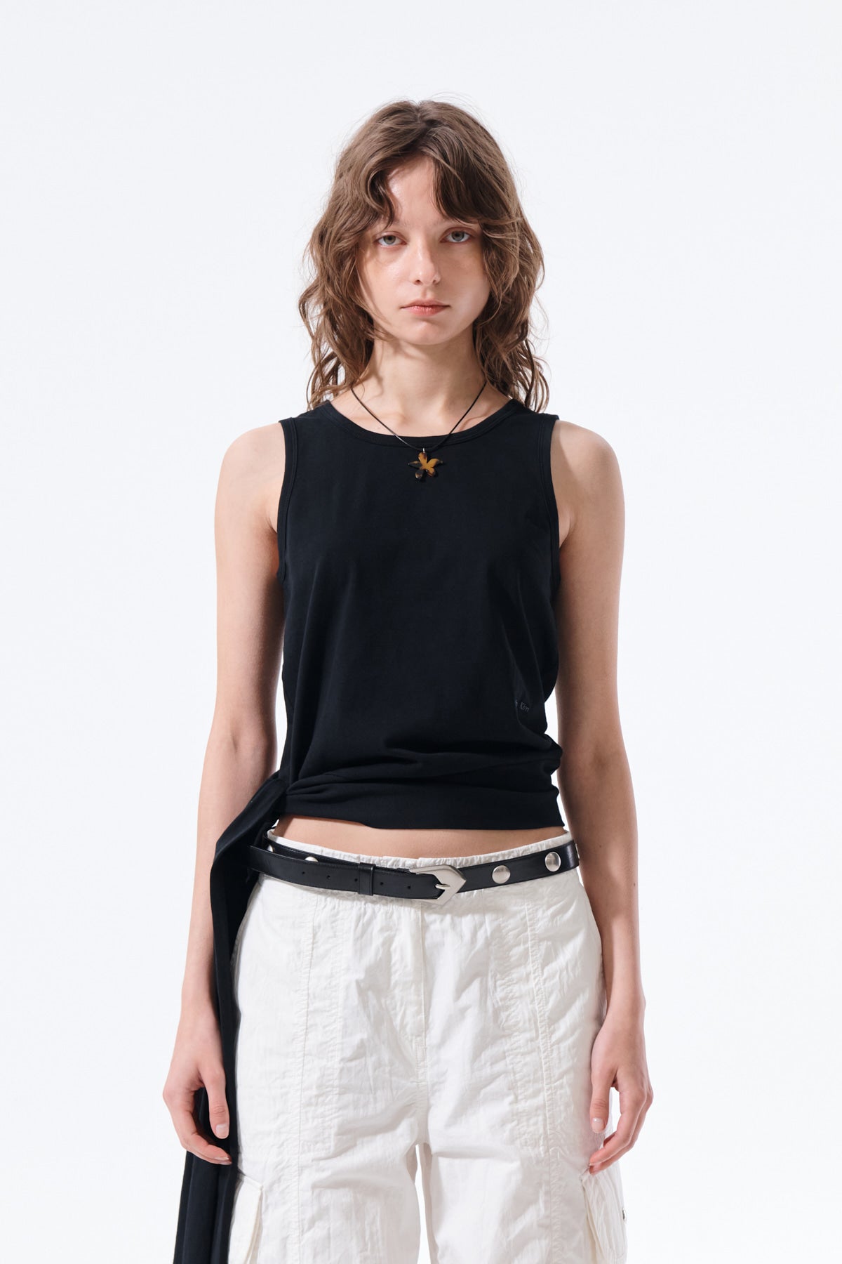Matin Kim - Hem Tie Detail Sleeveless Top (Black) product image 6 | TRAB K-Fashion Australia