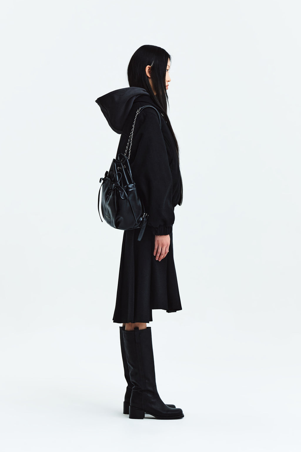 Matin Kim - Unbalance Pleats Midi Skirt (Black) product image 6 | TRAB K-Fashion Australia