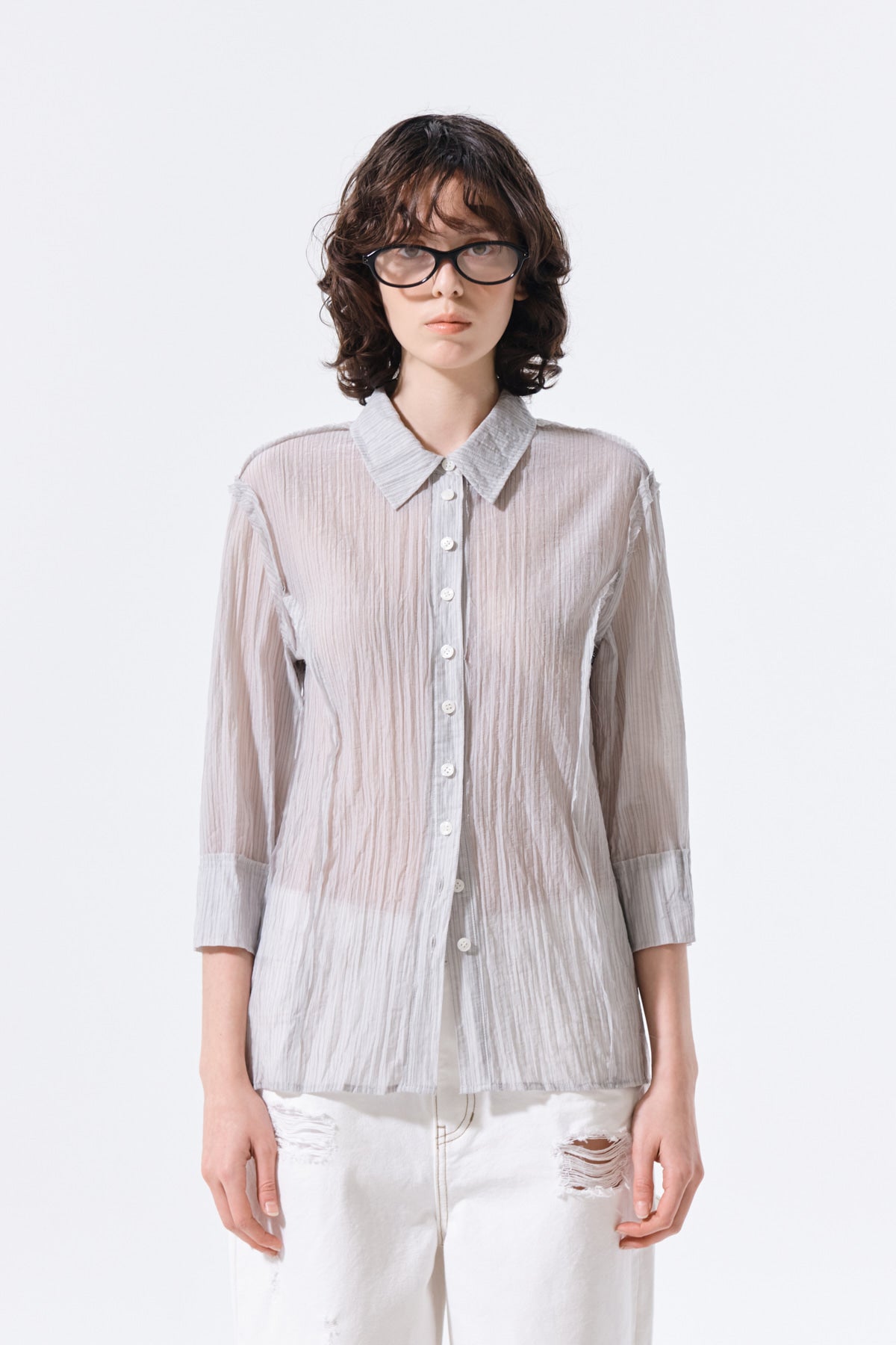Matin Kim - Raw Edge Crinkle Blouse (Light Grey) product image 6 | TRAB K-Fashion Australia