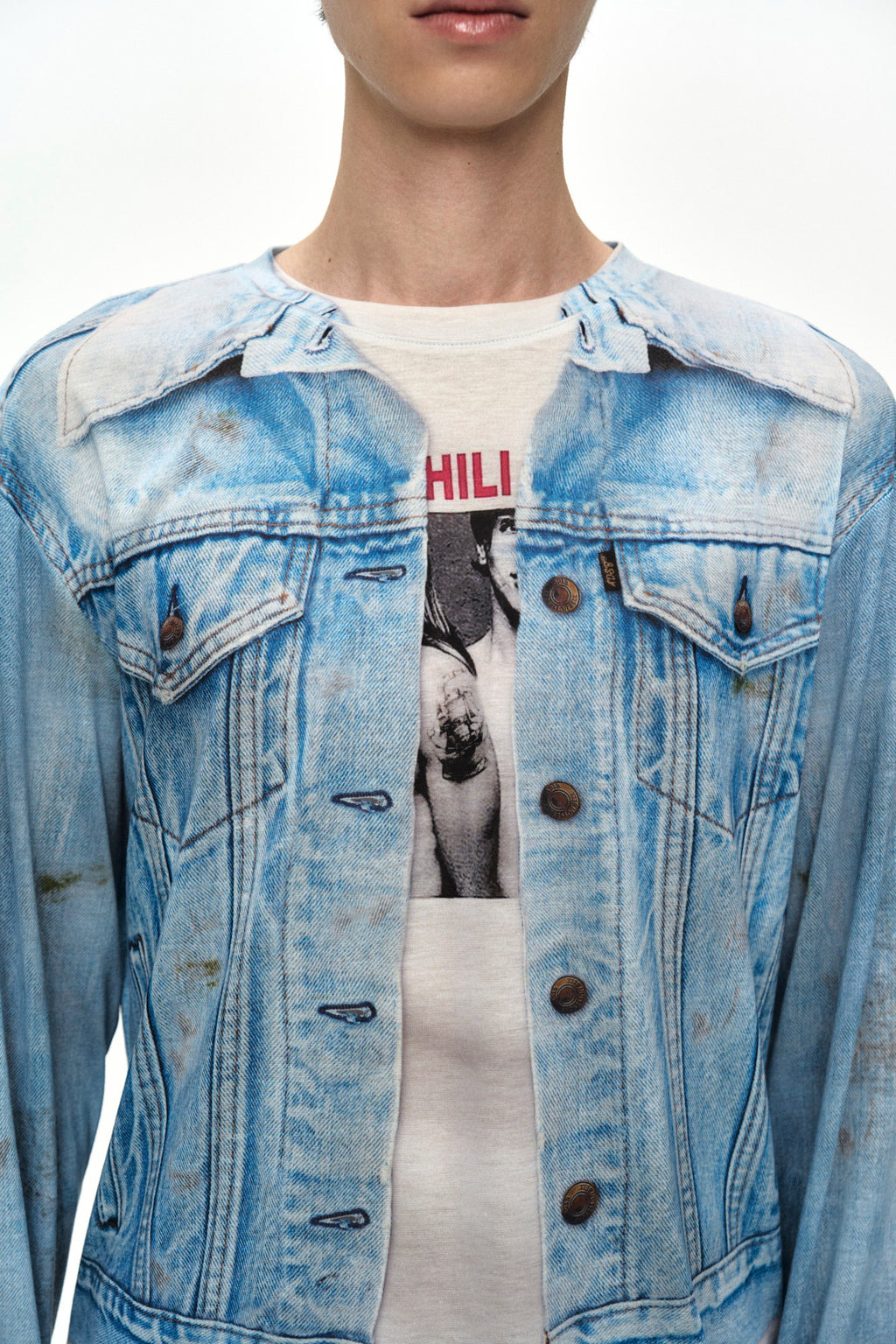 Andersson Bell - Unisex Denim Jacketed Trompe-L’oeil L/s T-Shirt (Blue/White) product image 3 | TRAB K-Fashion Australia