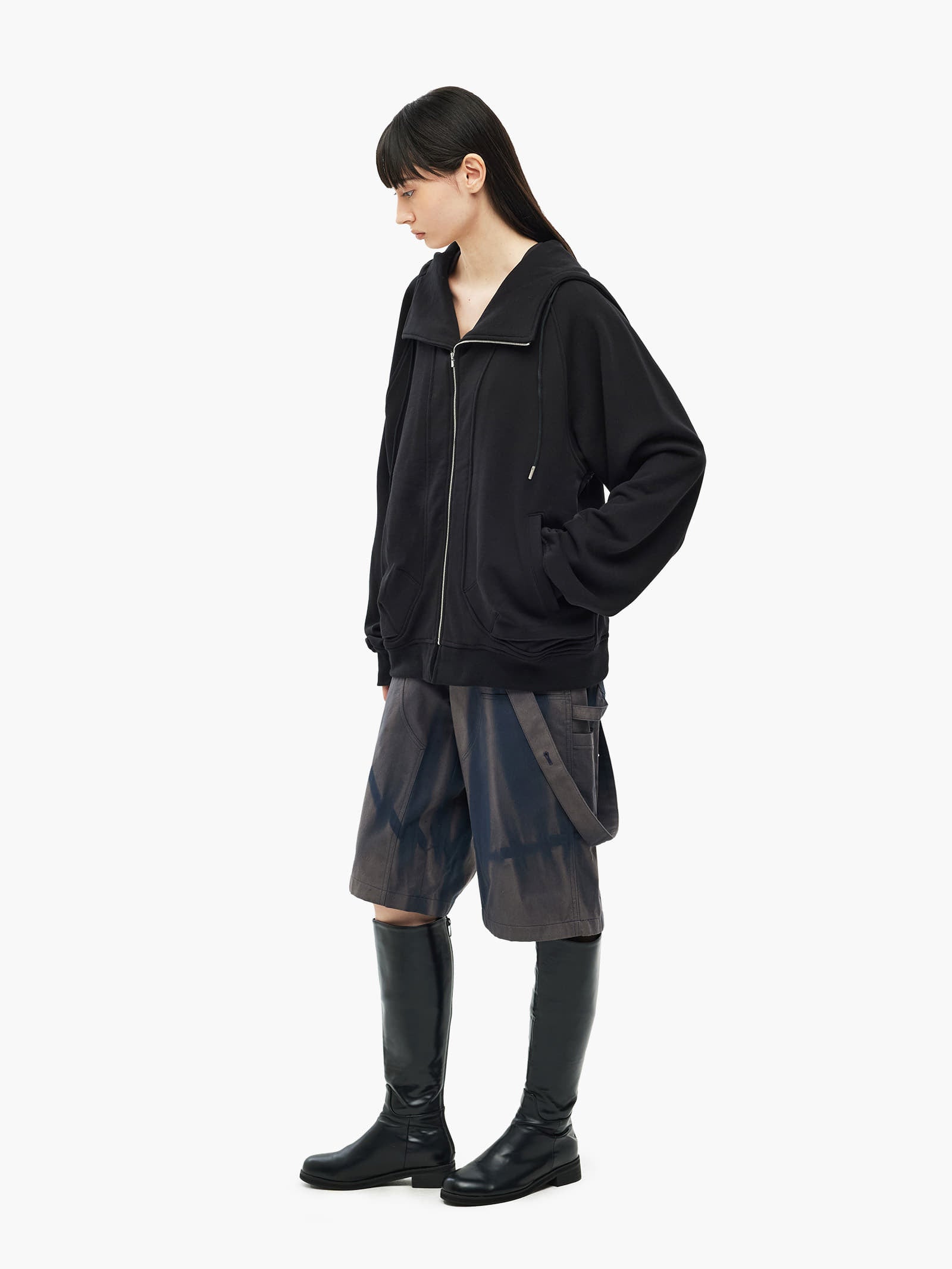 Jiyong Kim - Asymmetric Zip-Up Hoodie (Black) product image 5 | TRAB K-Fashion Australia