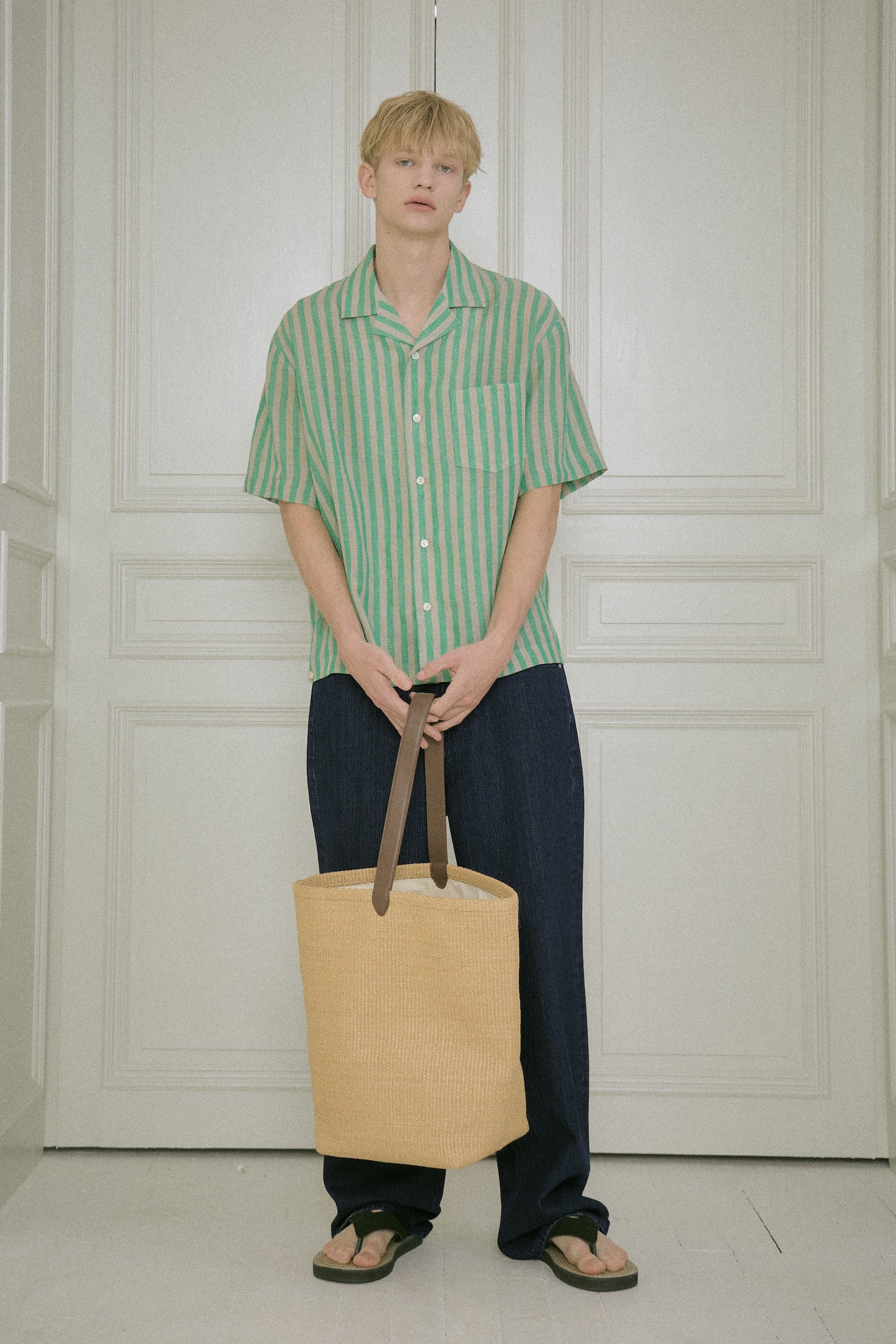 STU - Back Raglan Stripe Linen Shirt (Green) product image 12 | TRAB K-Fashion Australia
