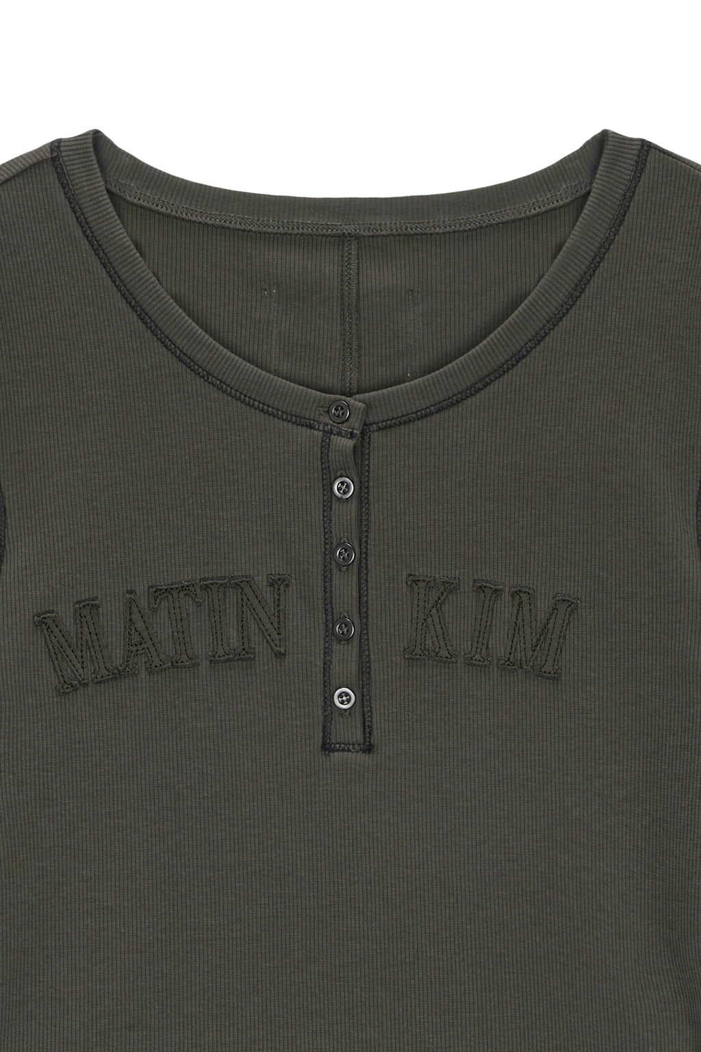 Matin Kim - Applique Logo Henly Neck Slim Top (Khaki) product image 3 | TRAB K-Fashion Australia