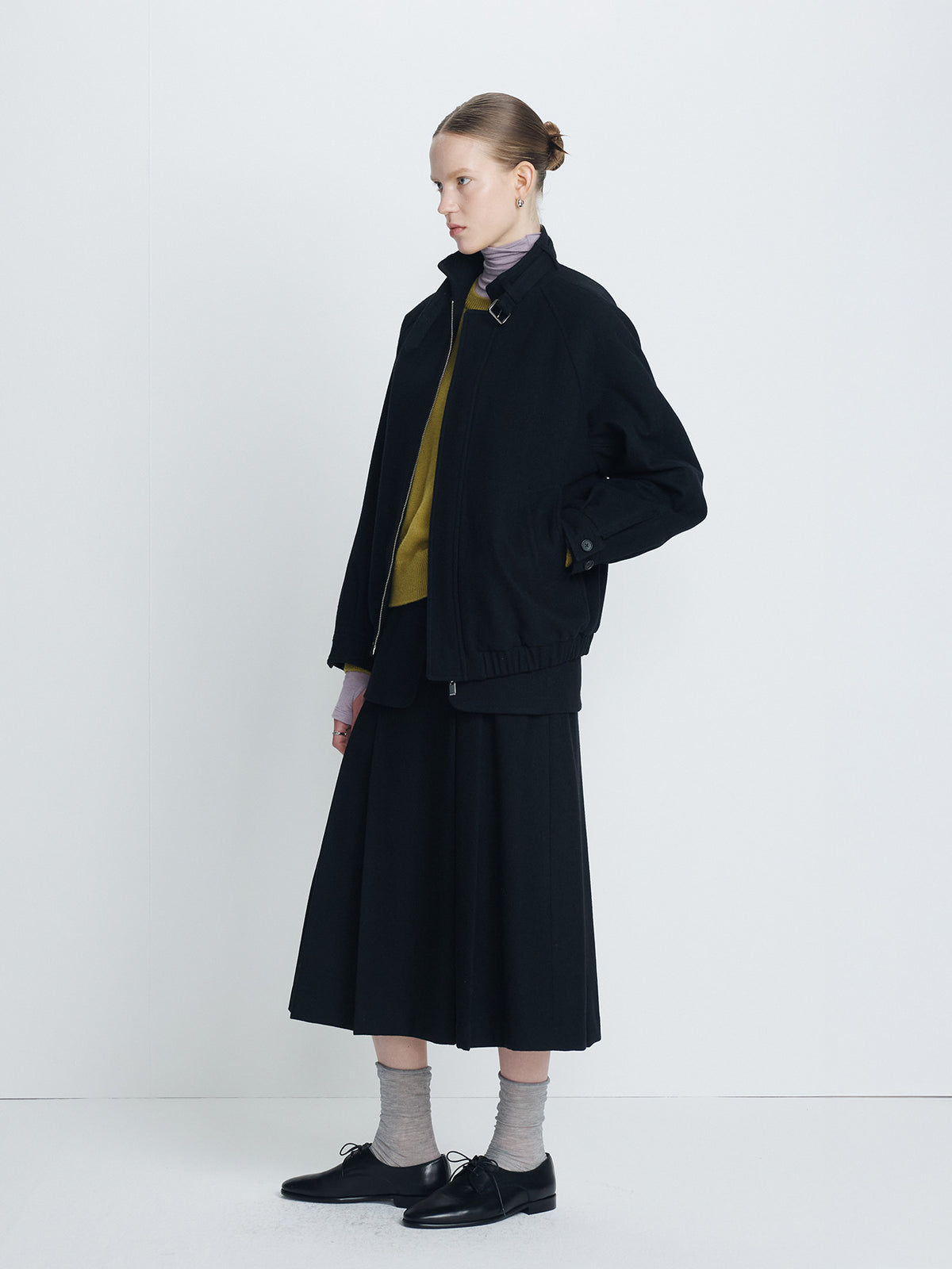 Tonywack - Wool Flannel Belted Stand Collar Bomber (Black) product image 3 | TRAB K-Fashion Australia