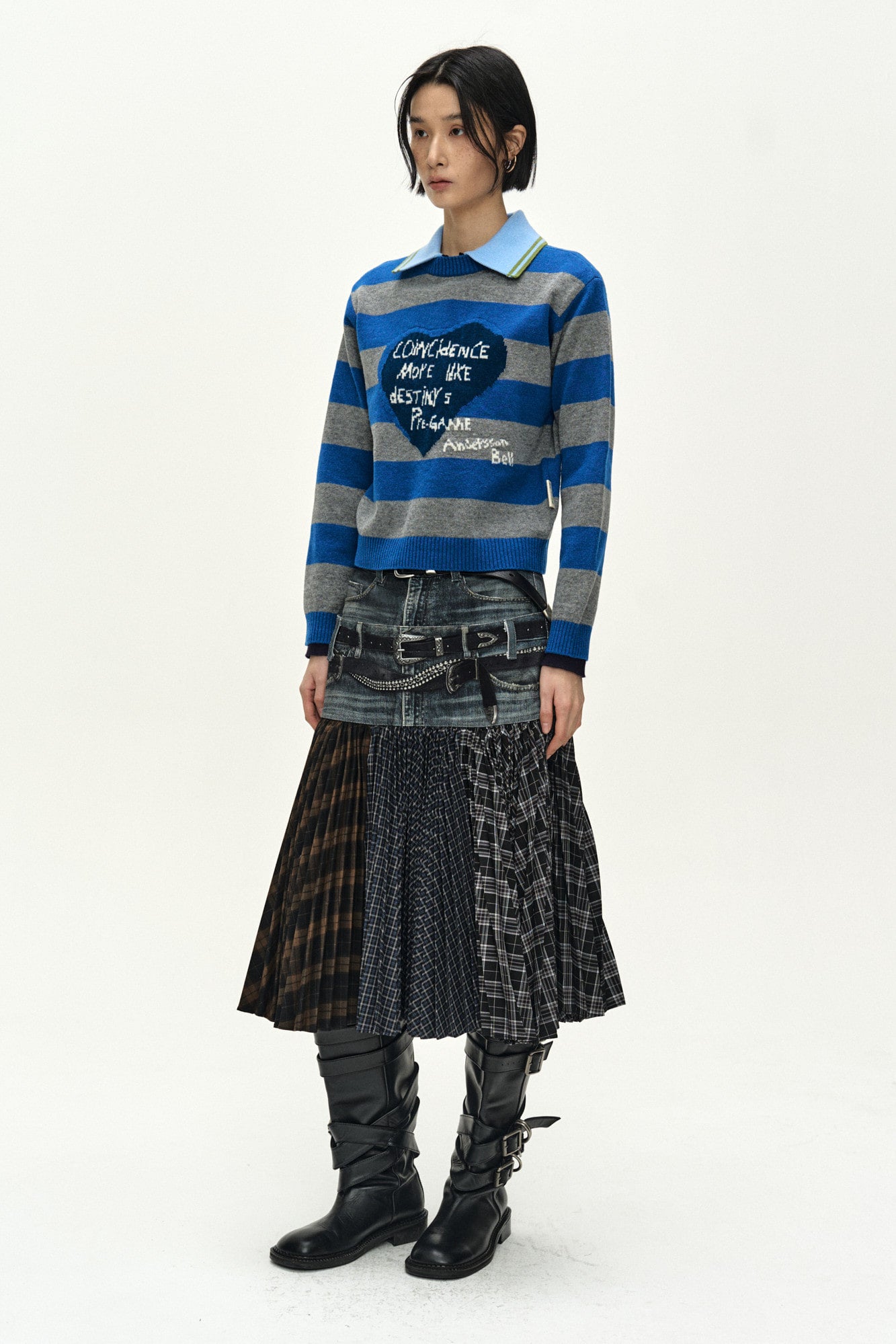 Andersson Bell - 26 Girl's Heart Message Crew-Neck Sweater (Blue/Grey) product image 3 | TRAB K-Fashion Australia
