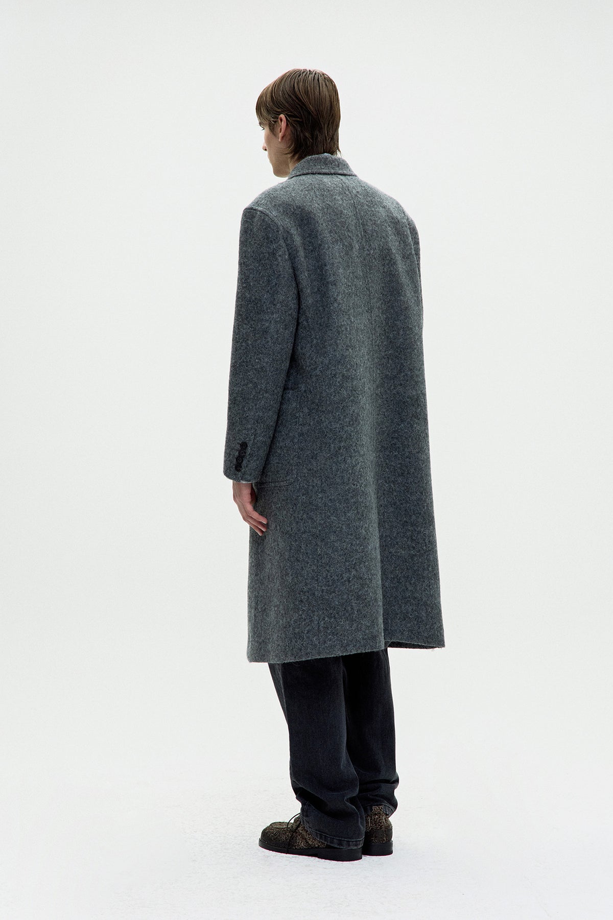 Coor - Hairy Peaked Lapel Double Coat (Melange Gray) product image 4 | TRAB K-Fashion Australia